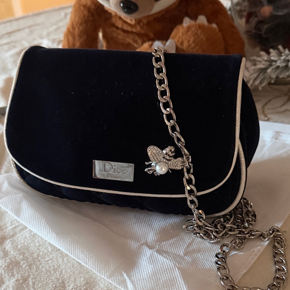 Dior Dark Blue Crossbody Bag with Silver Chain - Picture 1 of 11